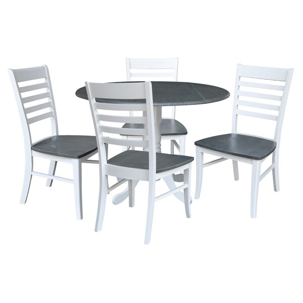 International Concepts Round 42 in. Dual Drop Leaf Dining Table with 4 Ladderback Chairs - 5 Piece Dining Set, 42 in W K05-42DP-C310-4 - main